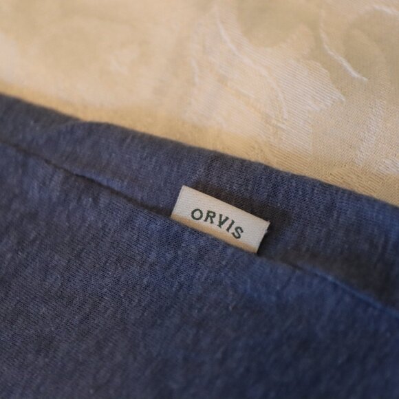 Orvis Heathered Blue 3/4 Sleeve V-Neck Top Linen/Polyester Blend Size Large - Picture 5 of 10